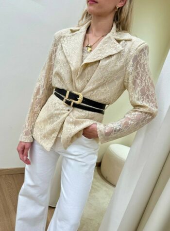 Shop Online Giacca pizzo beige cintura doppia HaveOne