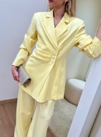 Shop Online Giacca drappeggio bottoni laterali giallo pastello HaveOne