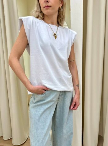 Shop Online Maglia smanicata spalline imbottite bianca HaveOne