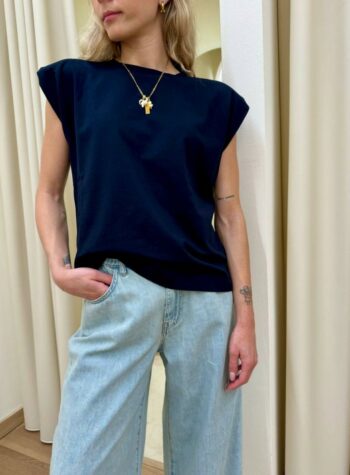 Shop Online Maglia smanicata spalline imbottite blu HaveOne
