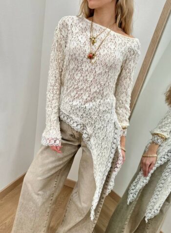 Shop Online Maglia pizzo asimmetrica monospalla burro HaveOne