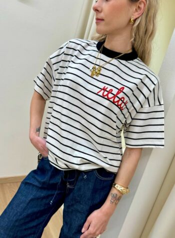 Shop Online T-shirt righe nere scritta "relax" Vicolo