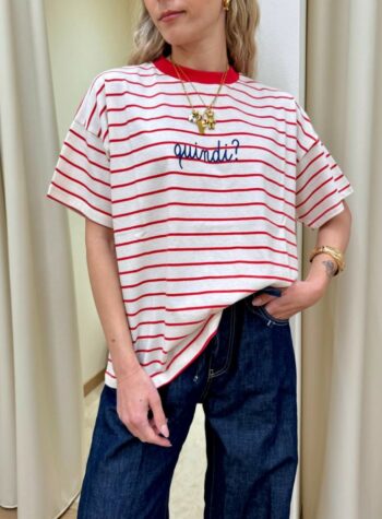 Shop Online T-shirt righe rosse scritta "quindi?" Vicolo