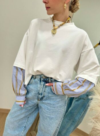 Shop Online Felpa over bianca maniche a camicia Susy Mix