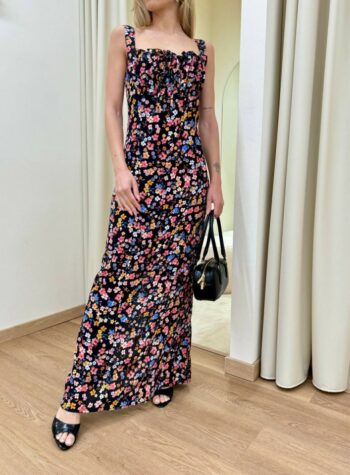 Shop Online Vestito lungo Megan nero fiori colorati Mar De Margaritas