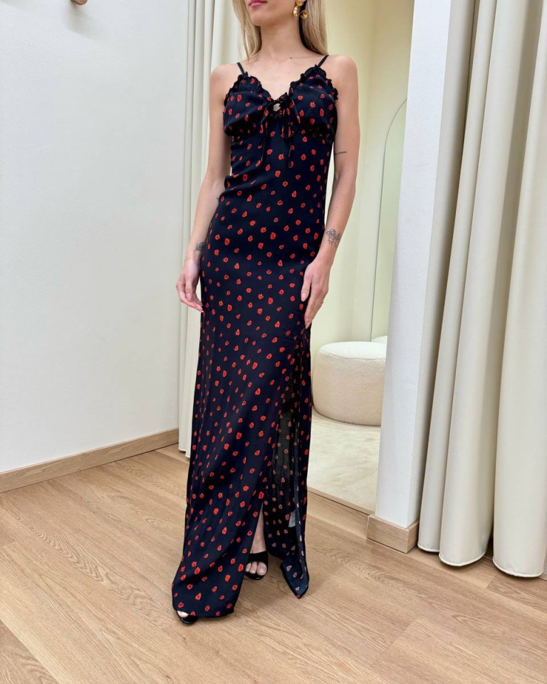 Vestito lungo Riley nero rose rosse Mar De Margaritas Shop Online Vestito lungo Riley nero rose rosse Mar De Margaritas