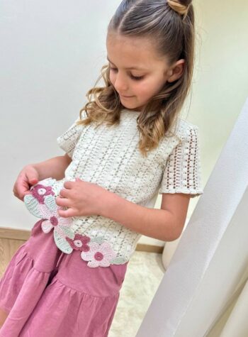 Shop Online T-shirt traforata avorio fiori crochet Name It