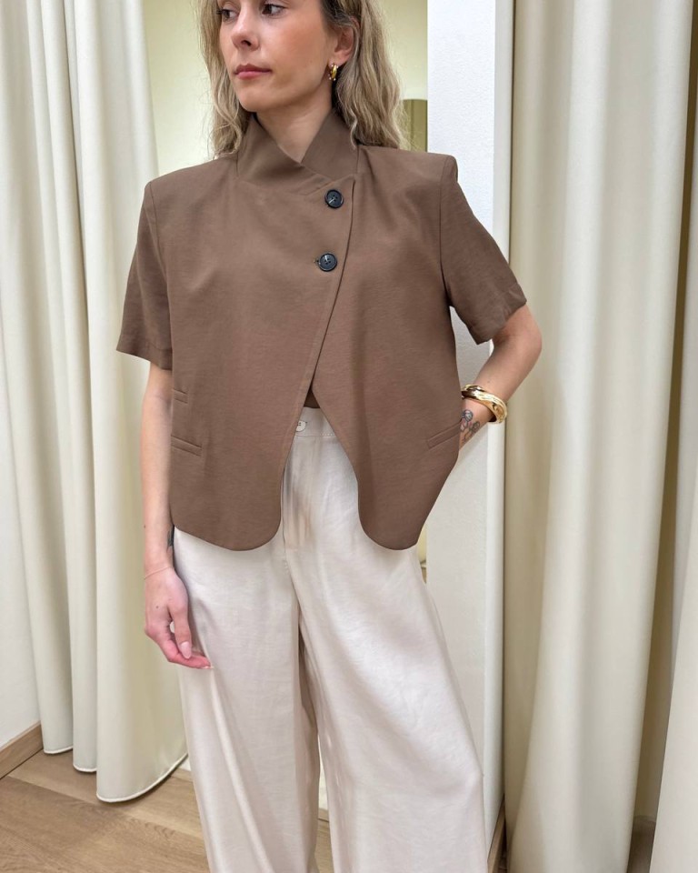 Giacca coreana manica corta cioccolato HaveOne Shop Online Giacca coreana manica corta cioccolato HaveOne