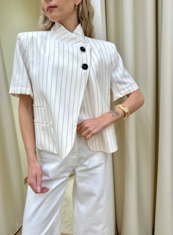 Shop Online Giacca coreana manica corta gessata panna HaveOne