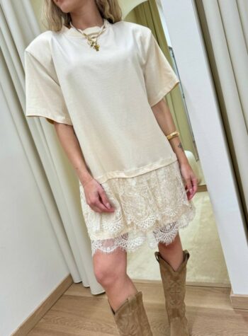 Shop Online Vestito corto t-shirt con pizzo crema HaveOne