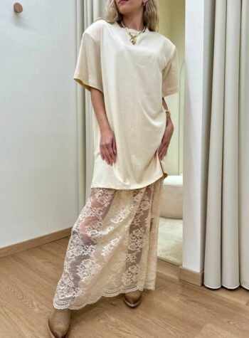Shop Online Vestito t-shirt lungo con pizzo crema HaveOne