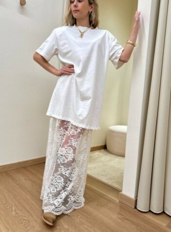 Shop Online Vestito t-shirt lungo con pizzo bianco HaveOne
