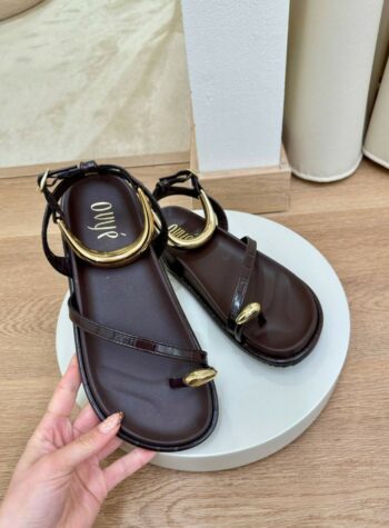 Shop Online Sandalo cocco moro dettagli oro Ovyè
