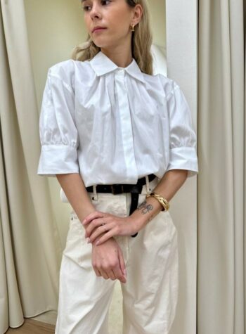 Shop Online Camicia manica corta arricciata bianca Vicolo