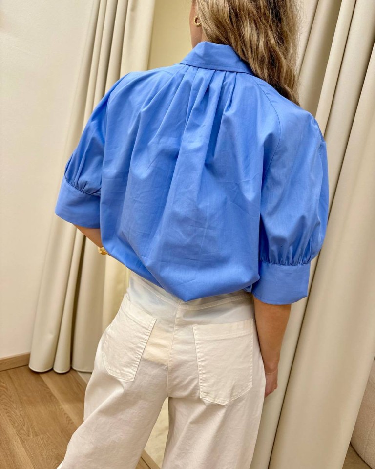 Camicia manica corta arricciata indaco Vicolo Shop Online Camicia manica corta arricciata indaco Vicolo