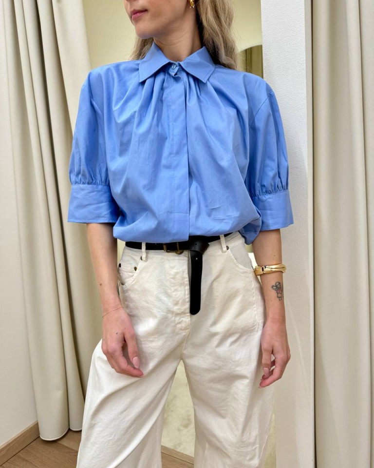 Camicia manica corta arricciata indaco Vicolo Shop Online Camicia manica corta arricciata indaco Vicolo