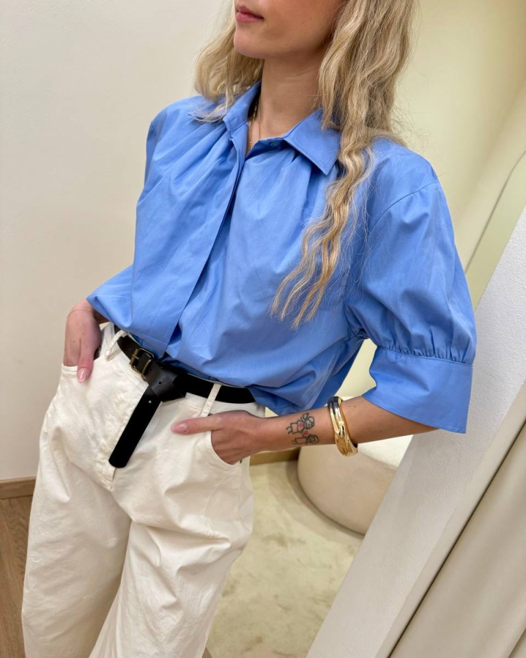 Camicia manica corta arricciata indaco Vicolo Shop Online Camicia manica corta arricciata indaco Vicolo