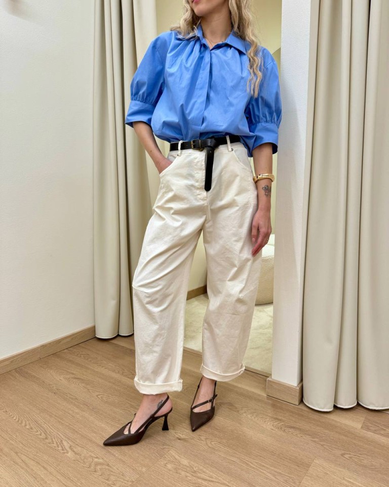 Camicia manica corta arricciata indaco Vicolo Shop Online Camicia manica corta arricciata indaco Vicolo