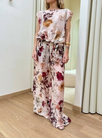 Shop Online Pantalone semitrasparente floreale cipria Vicolo