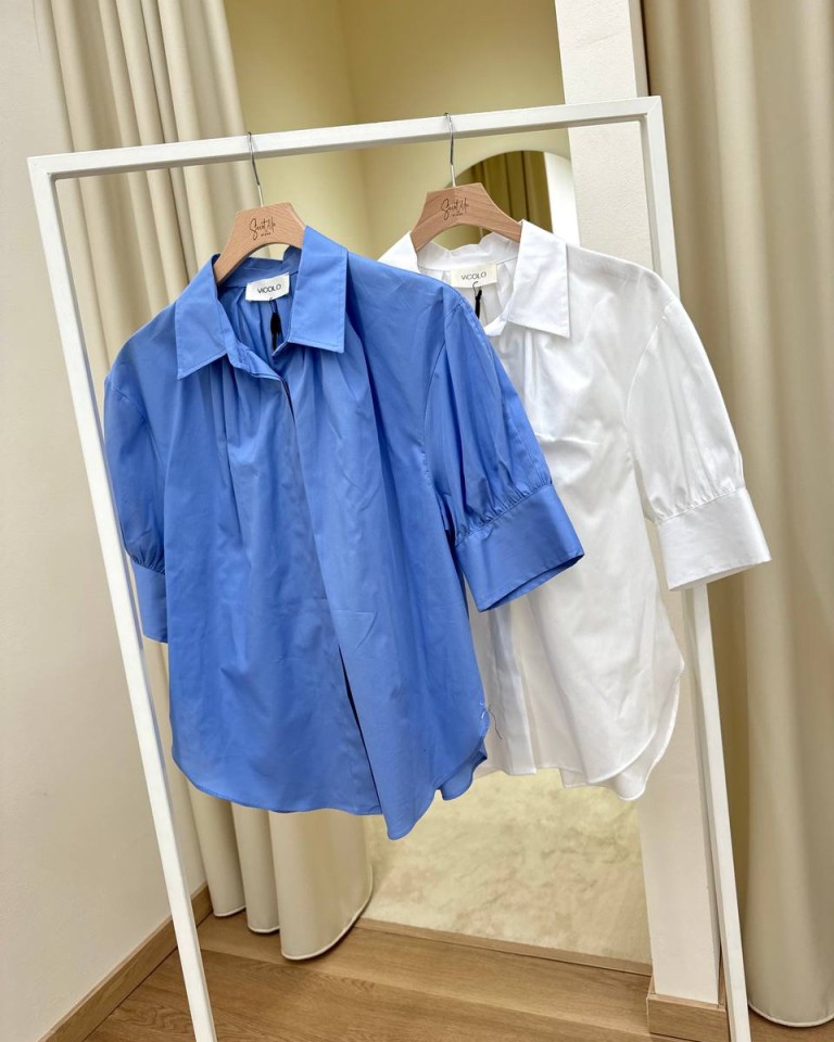 Camicia manica corta arricciata indaco Vicolo Shop Online Camicia manica corta arricciata indaco Vicolo