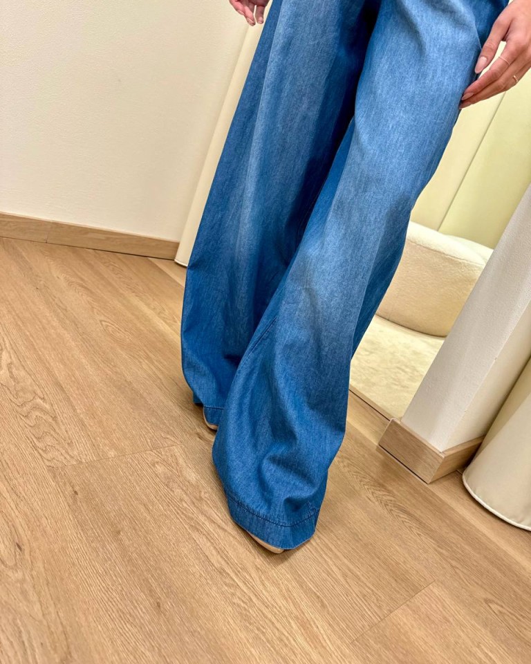 Pantalone in chambray blu sfumato Vicolo Shop Online Pantalone in chambray blu sfumato Vicolo