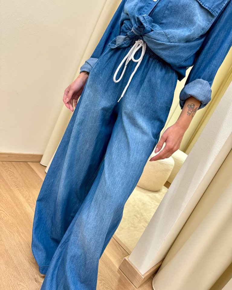 Pantalone in chambray blu sfumato Vicolo Shop Online Pantalone in chambray blu sfumato Vicolo