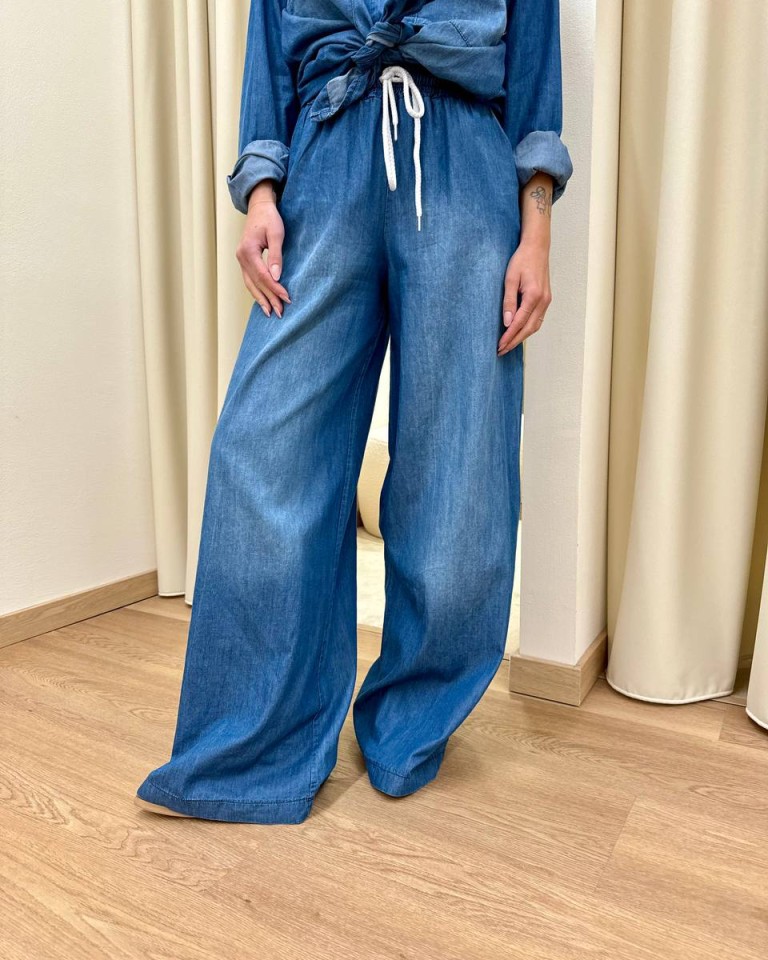 Pantalone in chambray blu sfumato Vicolo Shop Online Pantalone in chambray blu sfumato Vicolo