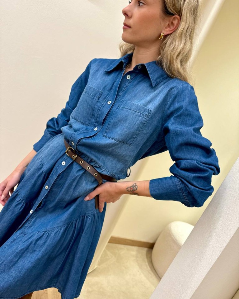 Vestito chemisier blu cintura Vicolo Shop Online Vestito chemisier blu cintura Vicolo