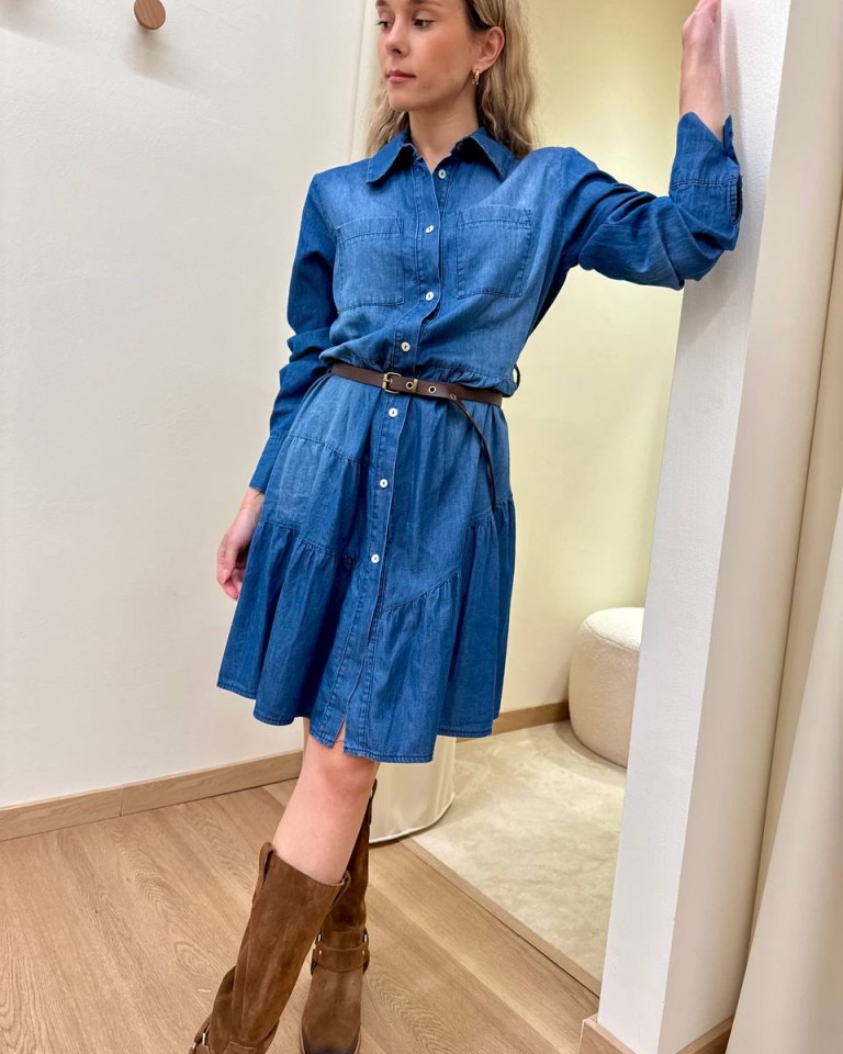 Vestito chemisier blu cintura Vicolo Shop Online Vestito chemisier blu cintura Vicolo