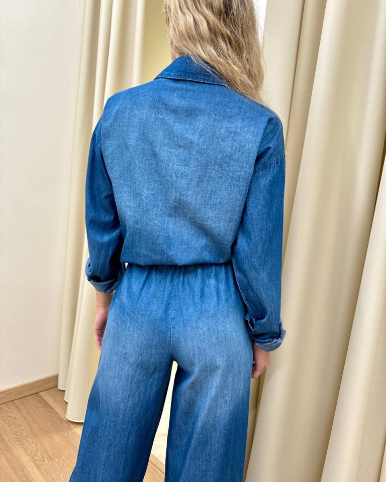 Pantalone in chambray blu sfumato Vicolo Shop Online Pantalone in chambray blu sfumato Vicolo
