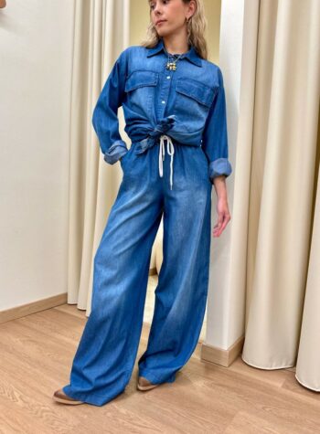 Shop Online Pantalone in chambray blu sfumato Vicolo