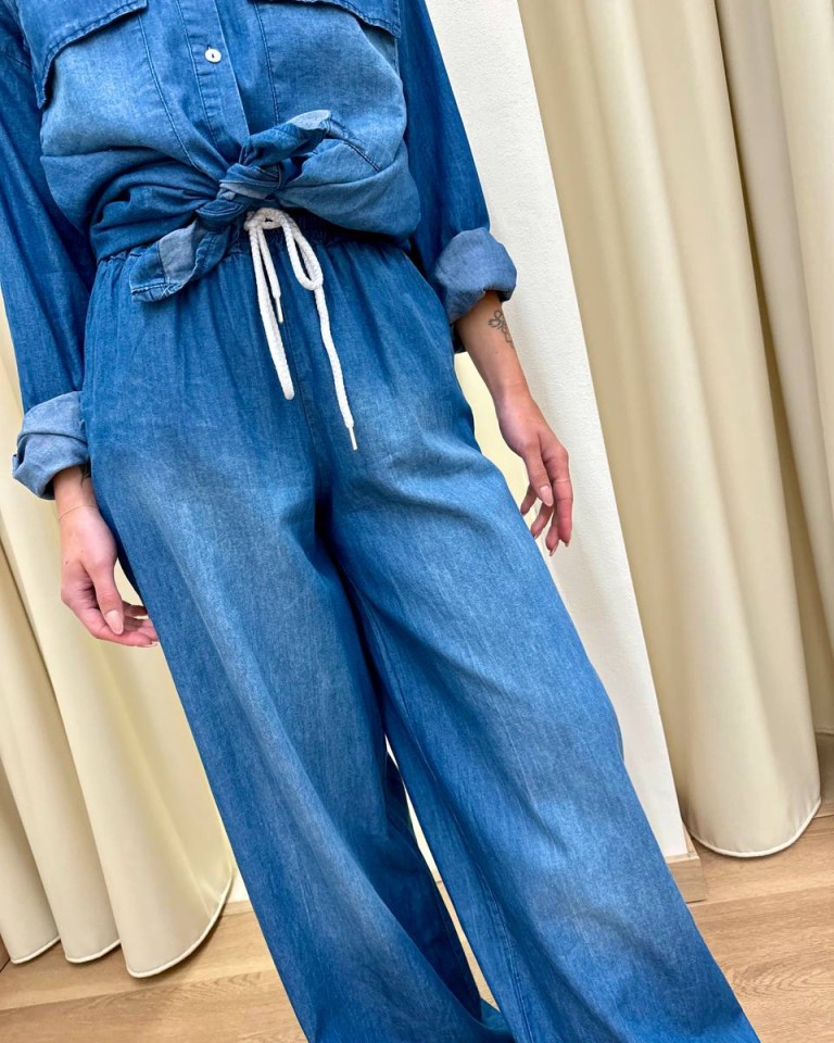 Pantalone in chambray blu sfumato Vicolo Shop Online Pantalone in chambray blu sfumato Vicolo