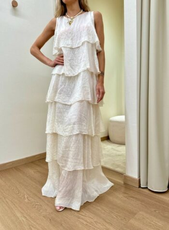 Shop Online Vestito lungo a balze panna Susy Mix
