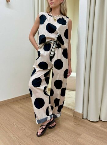 Shop Online Pantalone barrel pois sabbia e nero Susy Mix