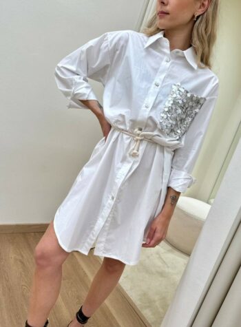 Shop Online Vestito camicia taschino paillettes bianco Susy Mix