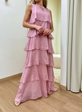 Shop Online Vestito lungo a balze rosa Susy Mix