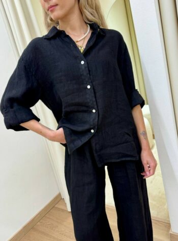 Shop Online Camicia oversize in lino nera Kontatto
