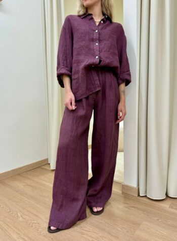 Shop Online Pantalone palazzo in lino melanzana Kontatto