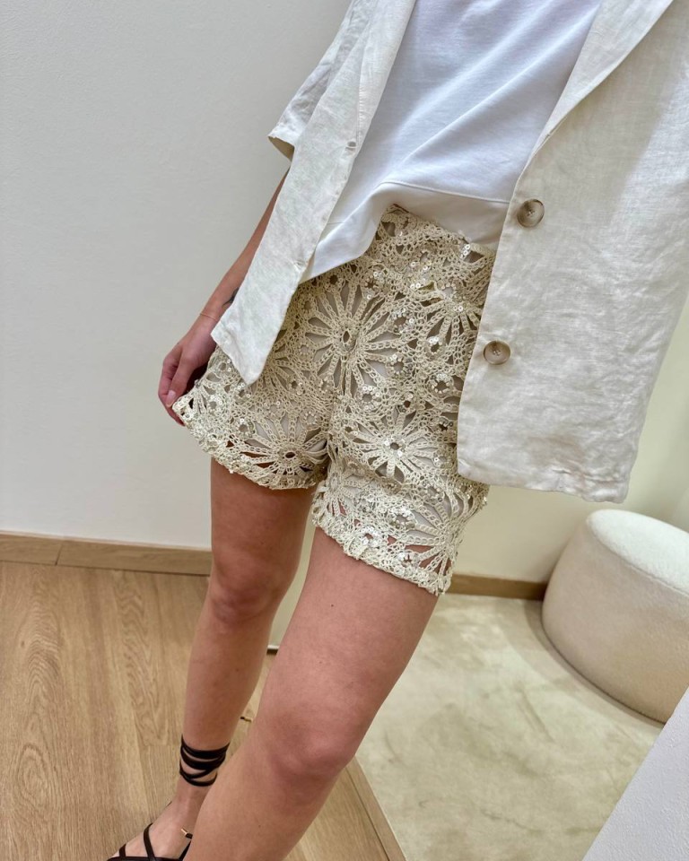 Shorts macramè e paillettes burro HaveOne Shop Online Shorts macramè e paillettes burro HaveOne
