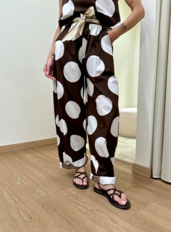 Shop Online Pantalone barrel pois moro e panna Susy Mix
