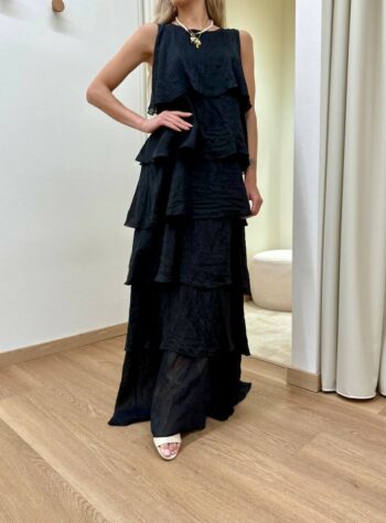 Shop Online Vestito lungo a balze nero Susy Mix