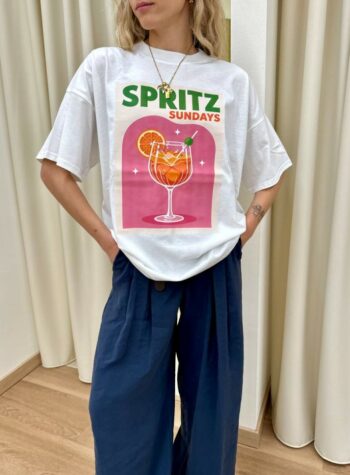 Shop Online T-shirt oversize bianca stampa "Spritz Sundays" Vicolo