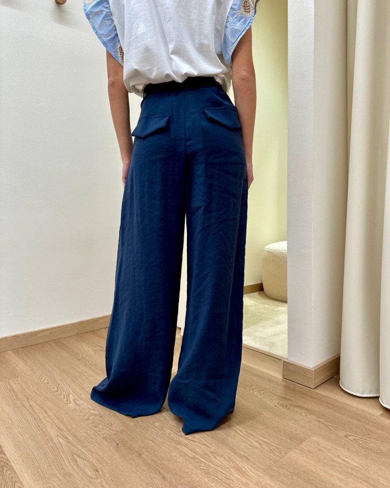 Pantalone fluido doppia pince blu Vicolo Shop Online Pantalone fluido doppia pince blu Vicolo
