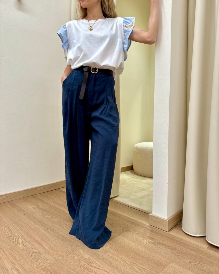Pantalone fluido doppia pince blu Vicolo Shop Online Pantalone fluido doppia pince blu Vicolo