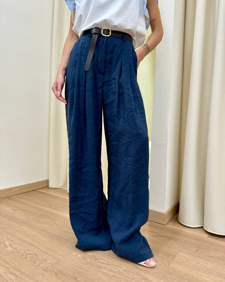 Pantalone fluido doppia pince blu Vicolo Shop Online Pantalone fluido doppia pince blu Vicolo