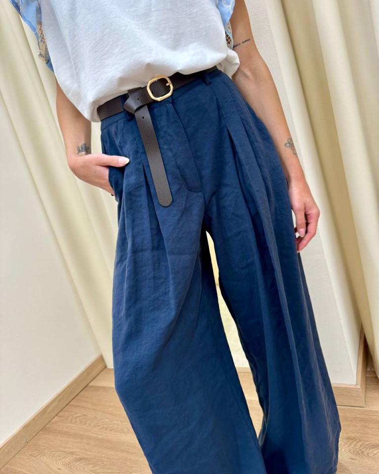 Pantalone fluido doppia pince blu Vicolo Shop Online Pantalone fluido doppia pince blu Vicolo