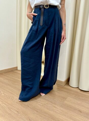 Shop Online Pantalone fluido doppia pince blu Vicolo