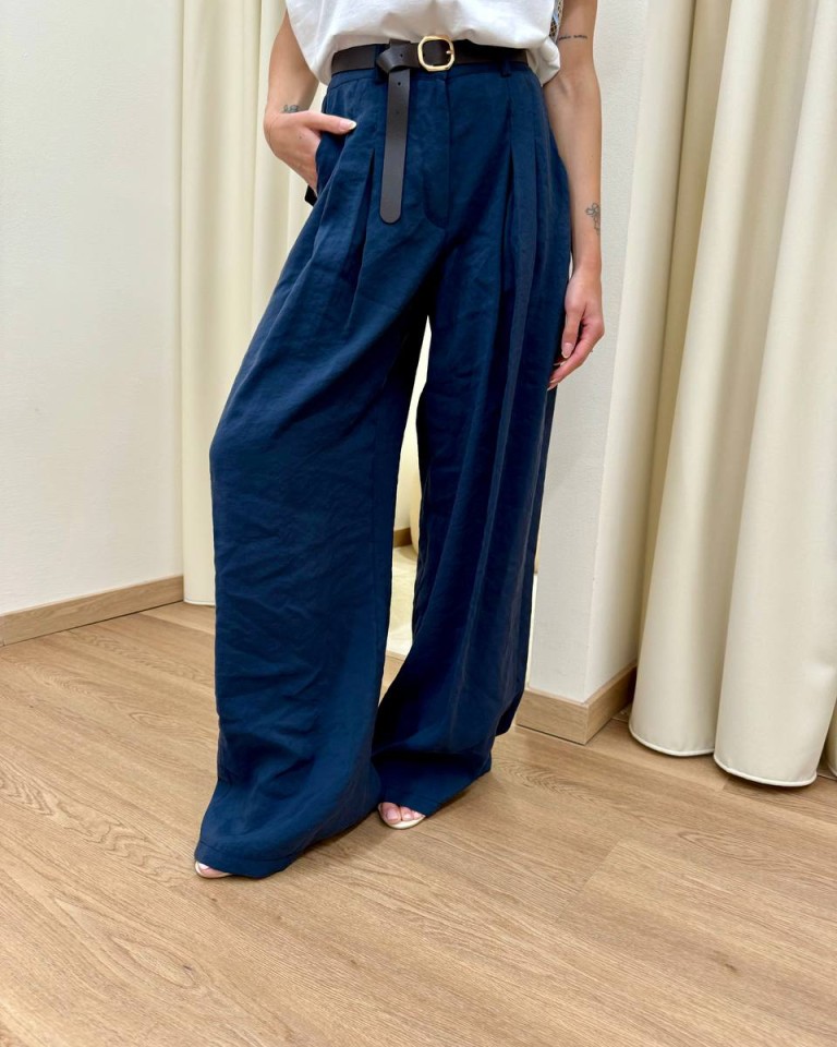 Pantalone fluido doppia pince blu Vicolo Shop Online Pantalone fluido doppia pince blu Vicolo