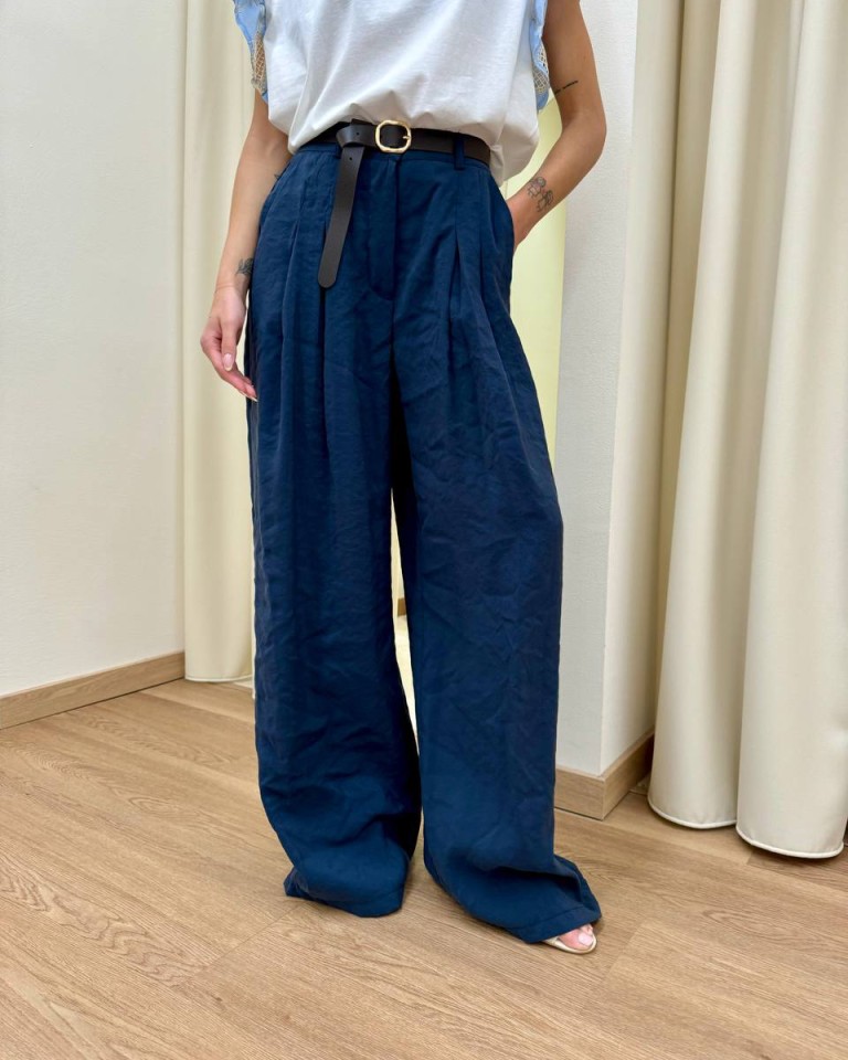 Pantalone fluido doppia pince blu Vicolo Shop Online Pantalone fluido doppia pince blu Vicolo