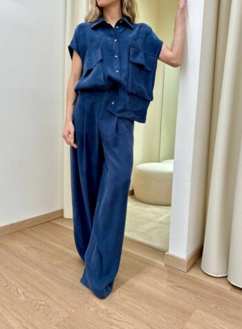Shop Online Camicia fluida smanicata lyocell blu Vicolo